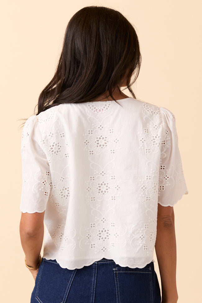 Island Dreamer Ivory Tie Front Eyelet Blouse SALE