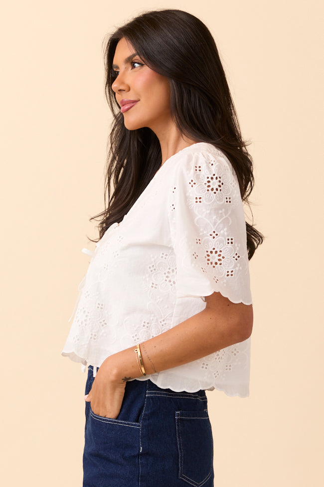 Island Dreamer Ivory Tie Front Eyelet Blouse SALE