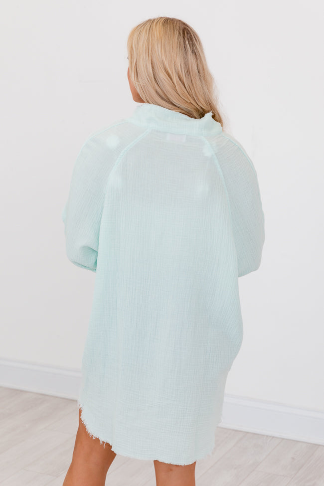 Sea Breeze Blue Gauze Button Up Dress FINAL SALE