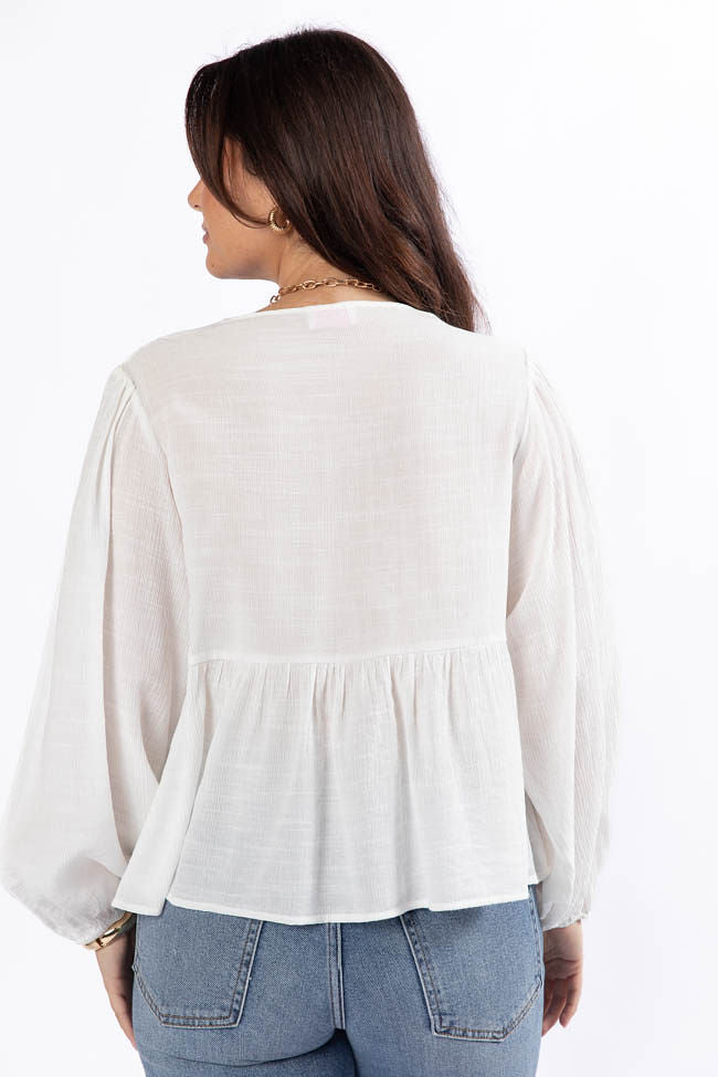 Glistening Lights Ivory Lace Detail Woven Long Sleeve Blouse SALE