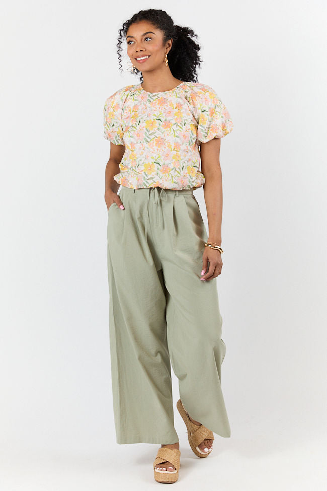 Summer Solstice Yellow Bubble Hem Woven Floral Blouse