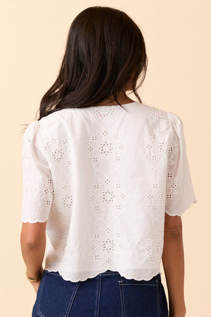 Island Dreamer Ivory Tie Front Eyelet Blouse SALE