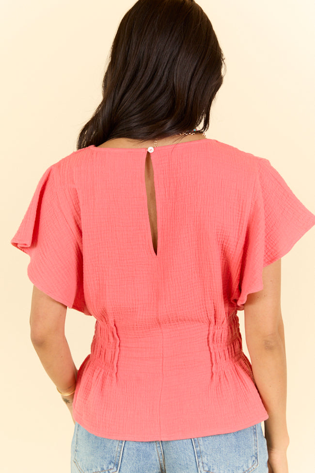 Missed You Solid Cinched Waist Woven Blouse SALE