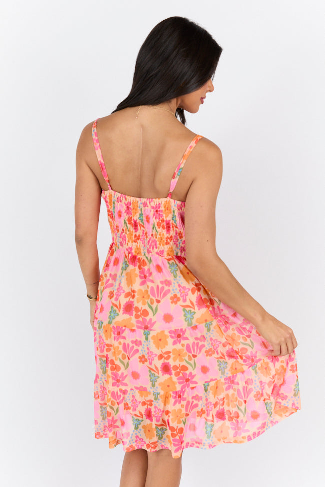 I Know A Place Orange And Pink Floral Smocked Mini Dress FINAL SALE