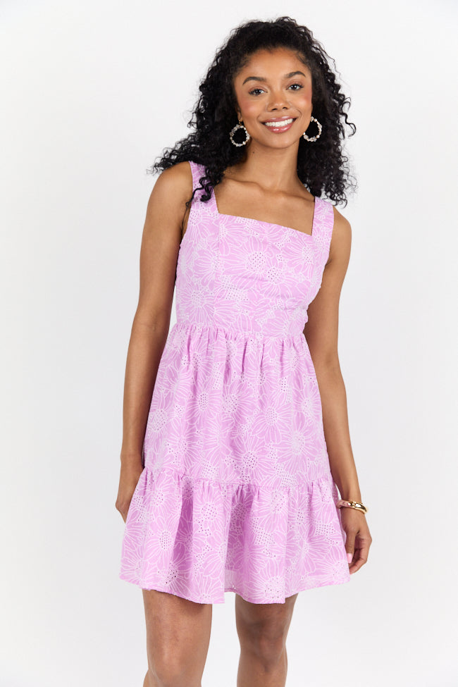 Eyelet Elegance Lavender Mini Dress FINAL SALE
