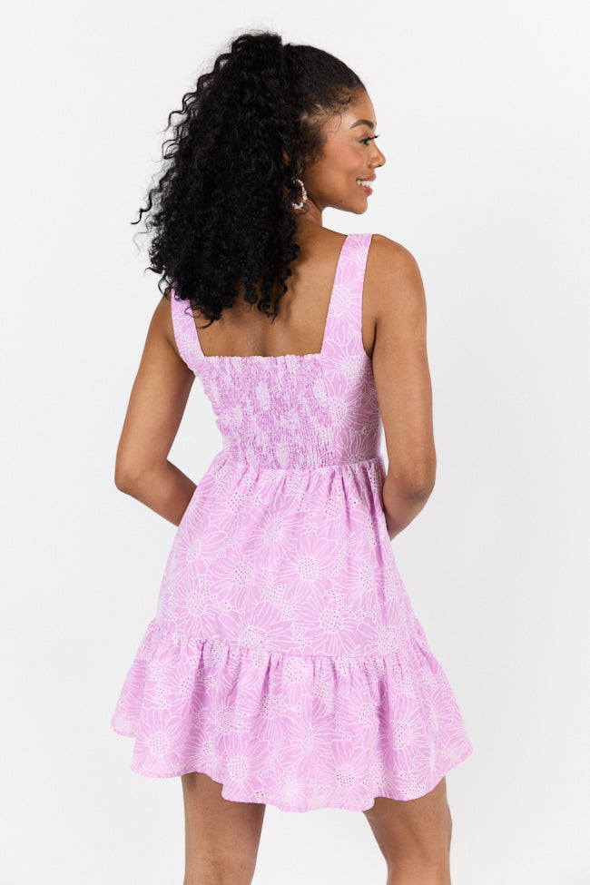 Eyelet Elegance Lavender Mini Dress FINAL SALE