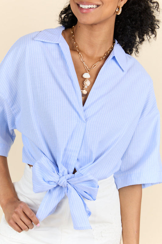 Best Dressed Blue Tie Woven Top SALE