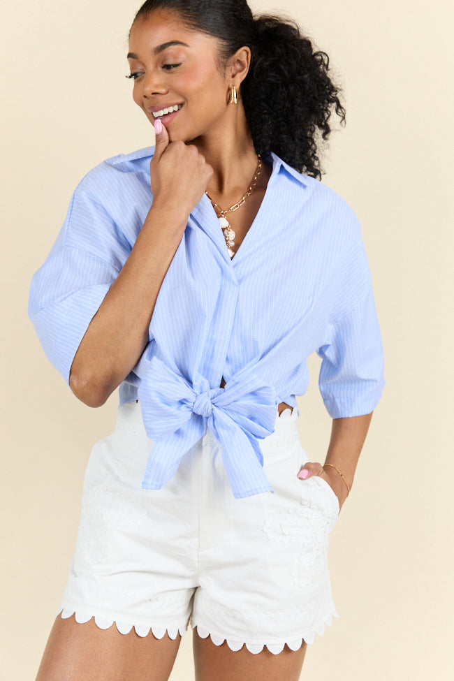 Best Dressed Blue Tie Woven Top SALE