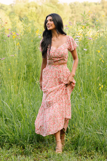 Maisyn Pink Floral Skirt Set