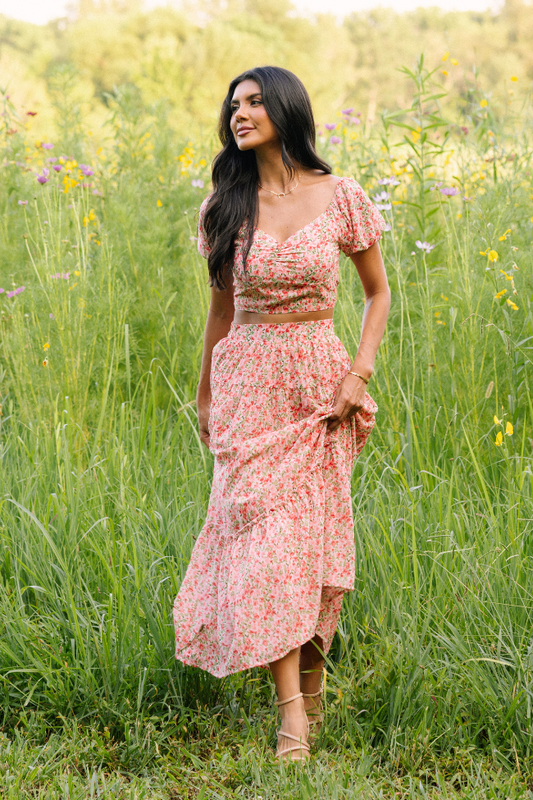 Maisyn Pink Floral Skirt Set