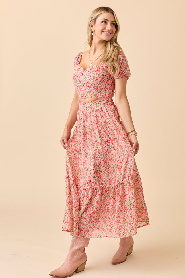 Maisyn Pink Floral Skirt Set