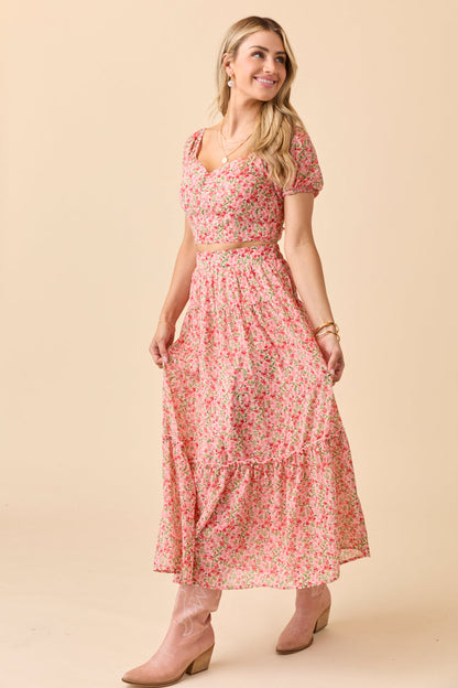 Maisyn Pink Floral Skirt Set