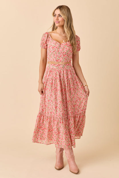Maisyn Pink Floral Skirt Set